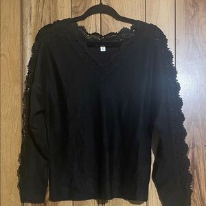 Black Lace Trim Sweater